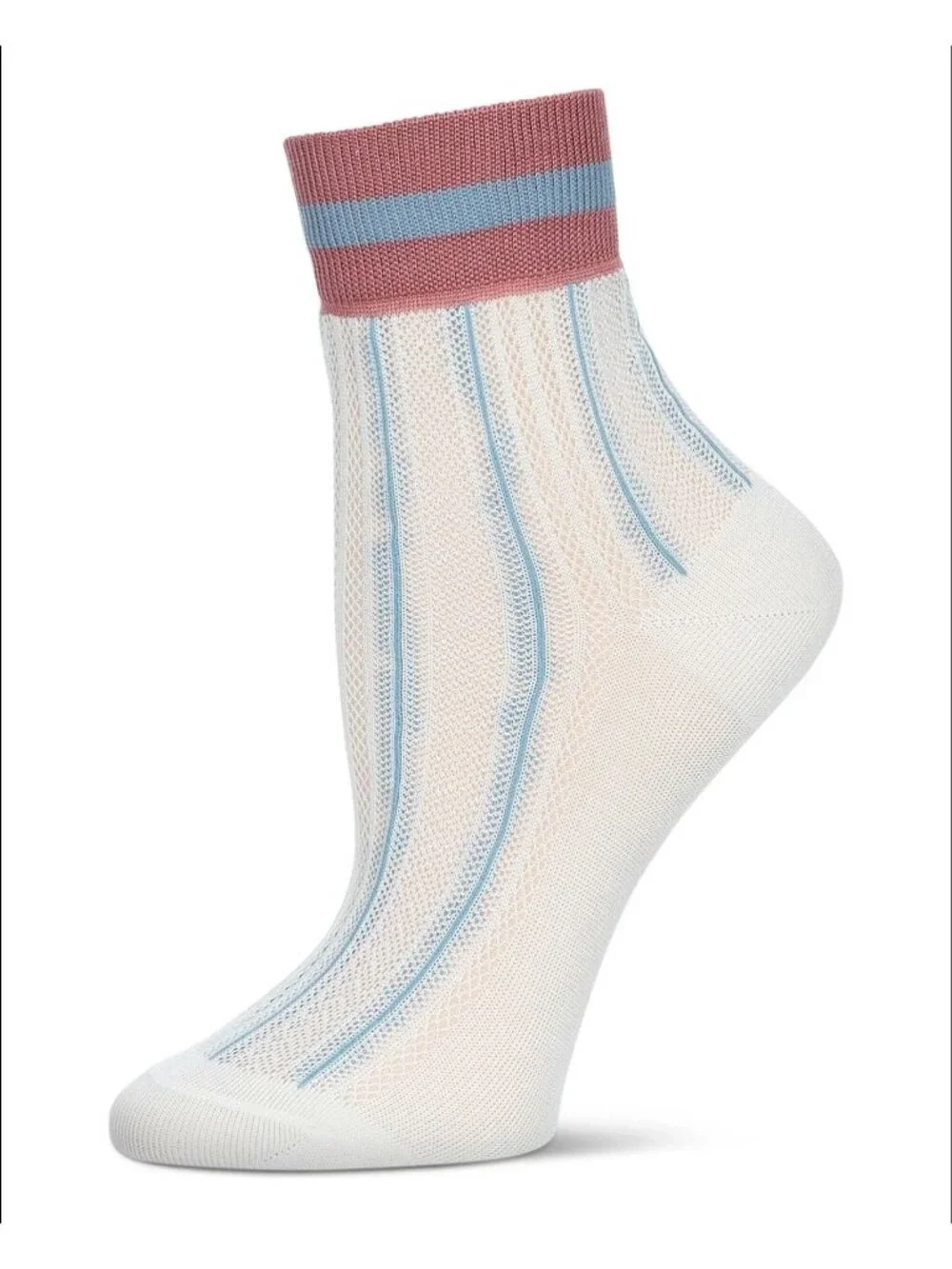NWT Melange Mood Womens Striped Knit Socks In Cream & Blue Made In Korea